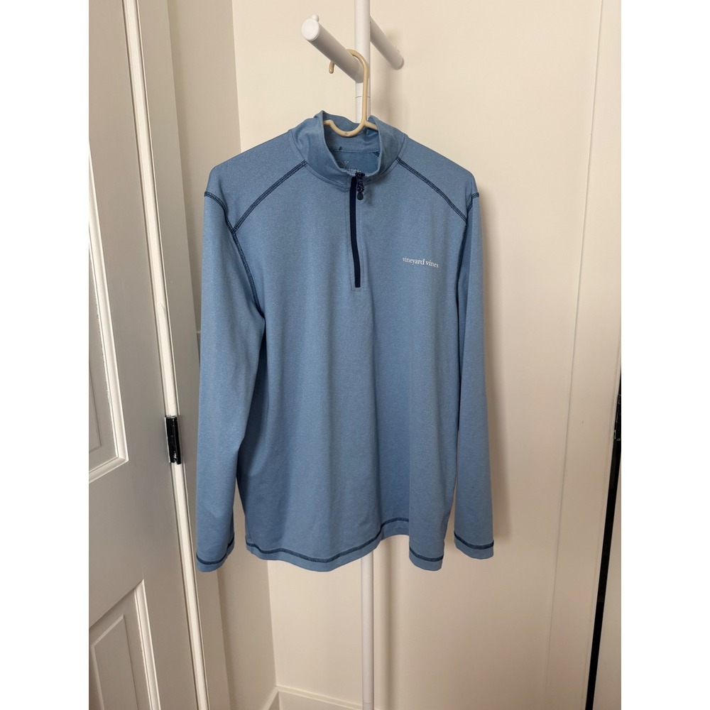 Vineyard Vines Pullover Mens M Blue Performance Quarter Zip Mock Neck Stretch